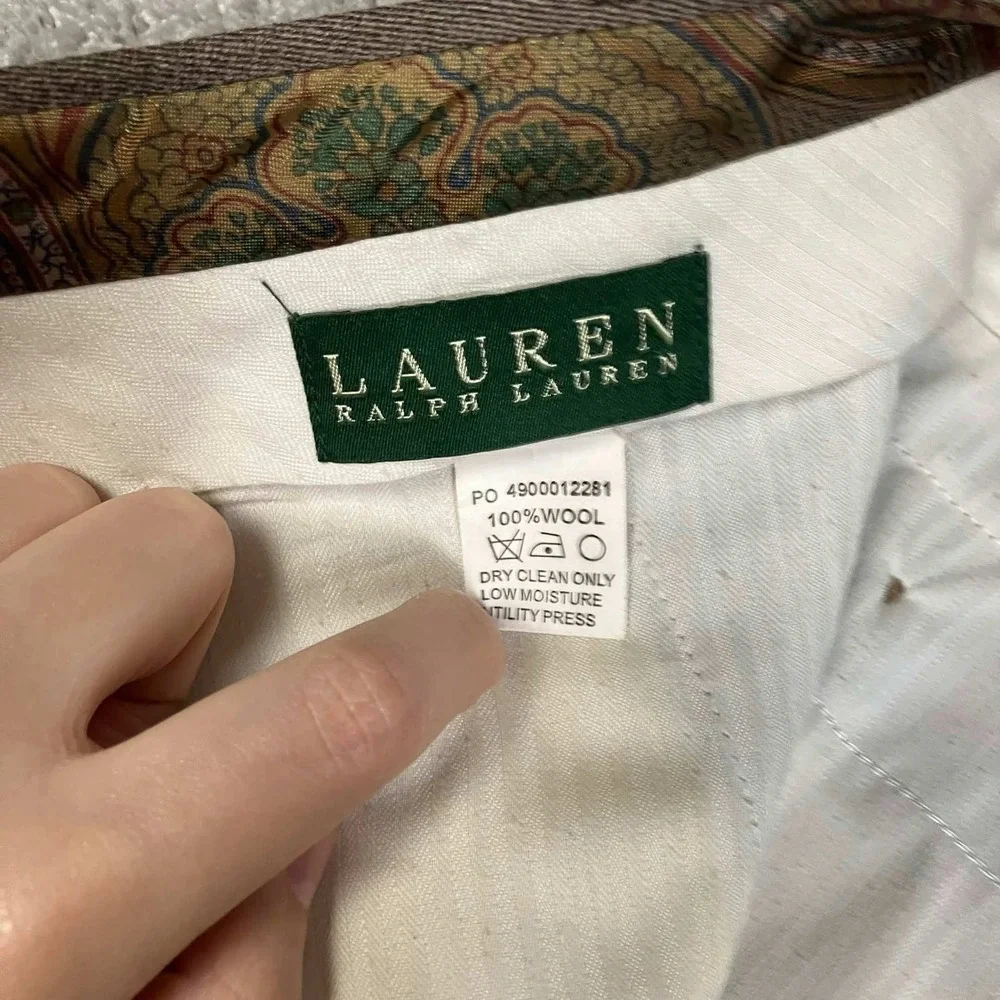 Lauren Ralph Lauren Mens Brown Wool Pleated Cuffed Dress Pants 38x30 Fits 37x29